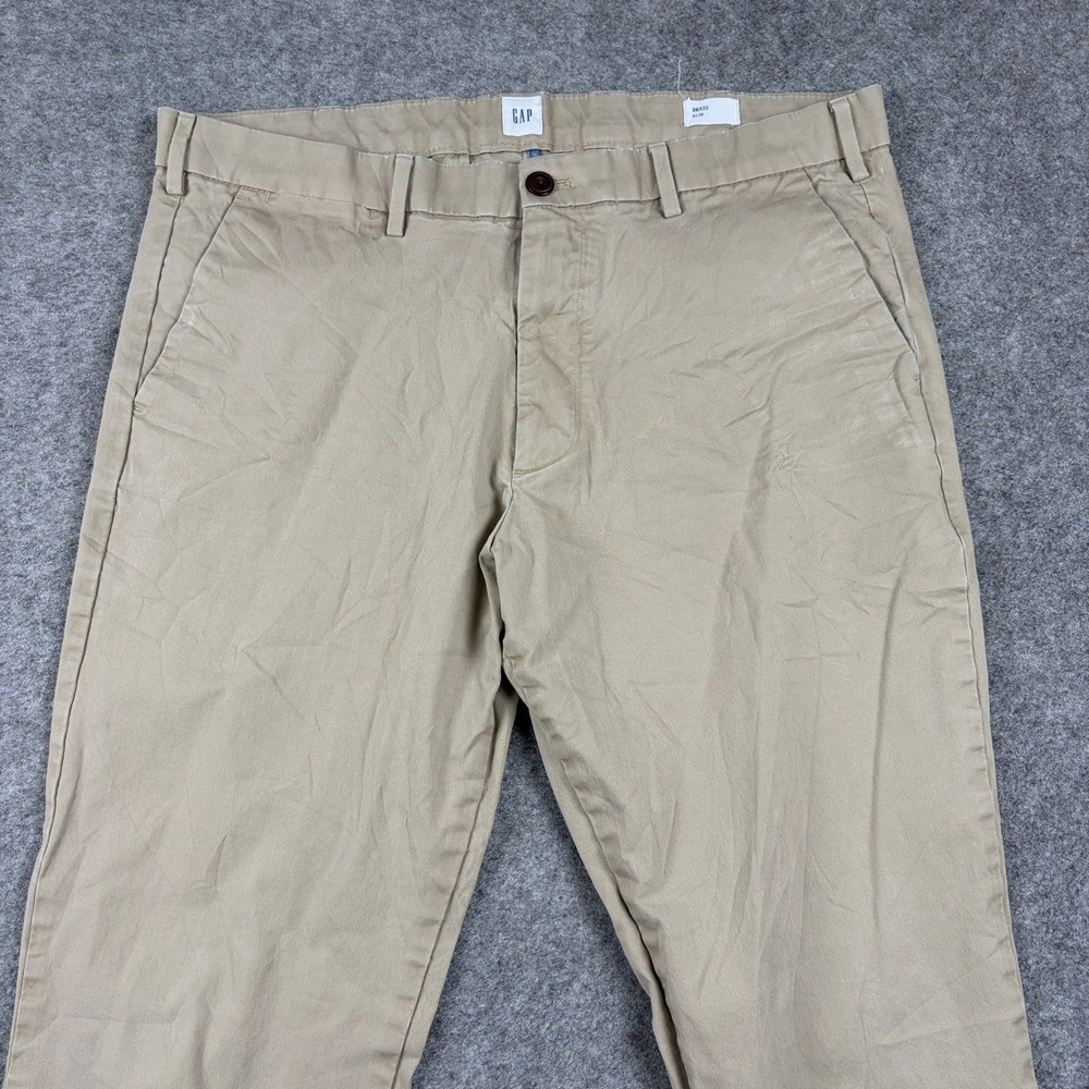 Gap Chino‎ Pants Mens 36x32 Slim Fit Khaki Tan Cotton Twill Trousers Outdoor